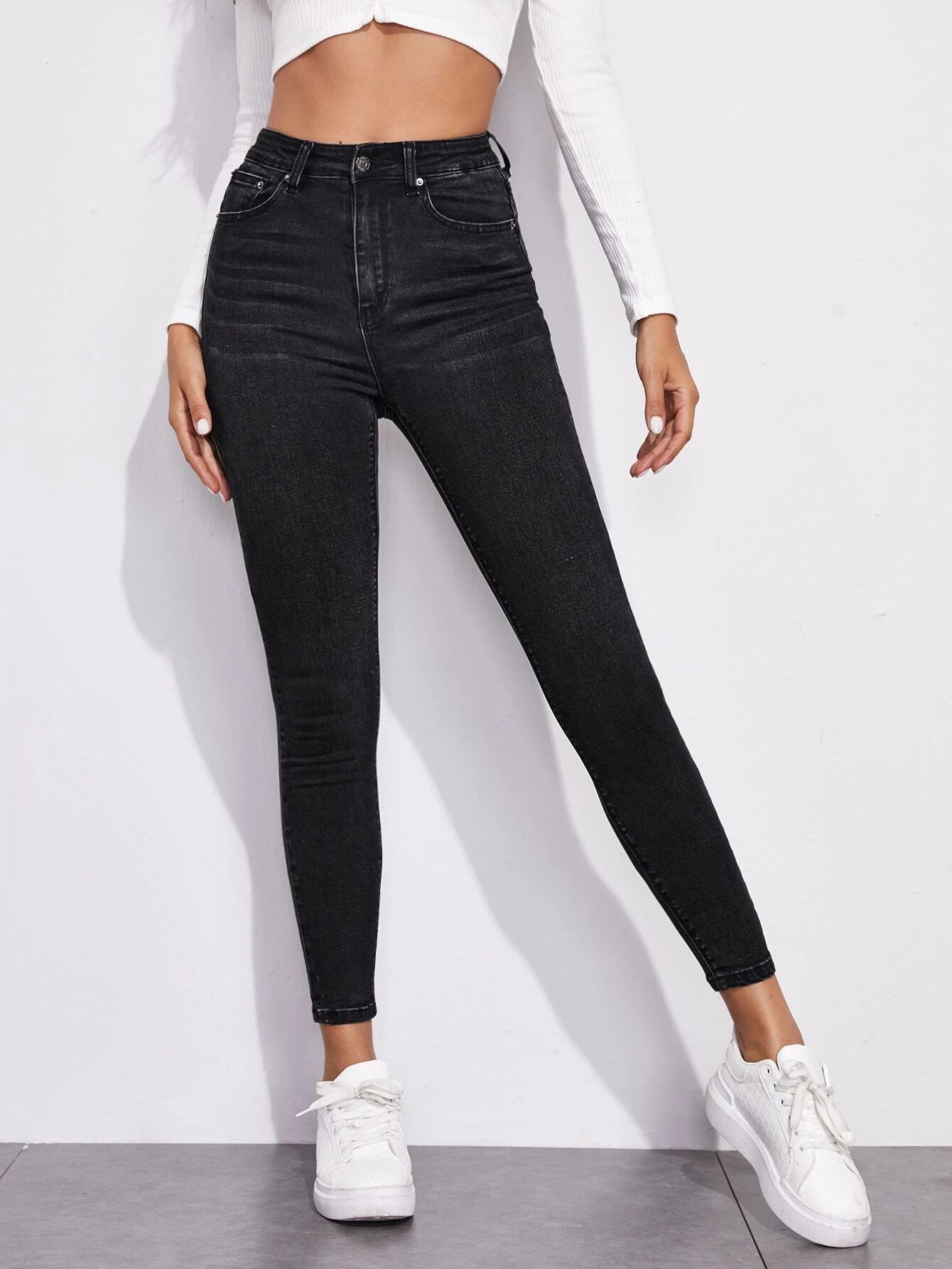 Black Wash Cropped Skinny Jeans | SHEIN