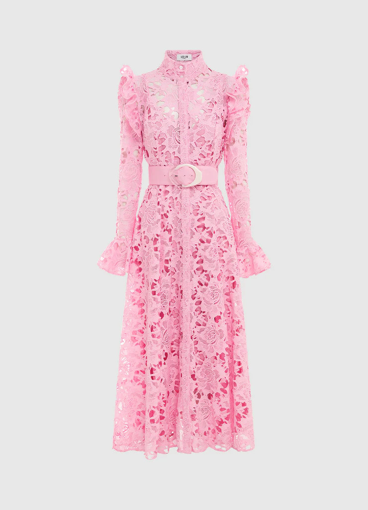 Aliyah Lace Butterfly Sleeve Midi Dress - Candy Pink | LEO LIN