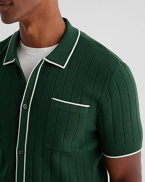 Ribbed Cotton Short Sleeve Sweater Polo | Express