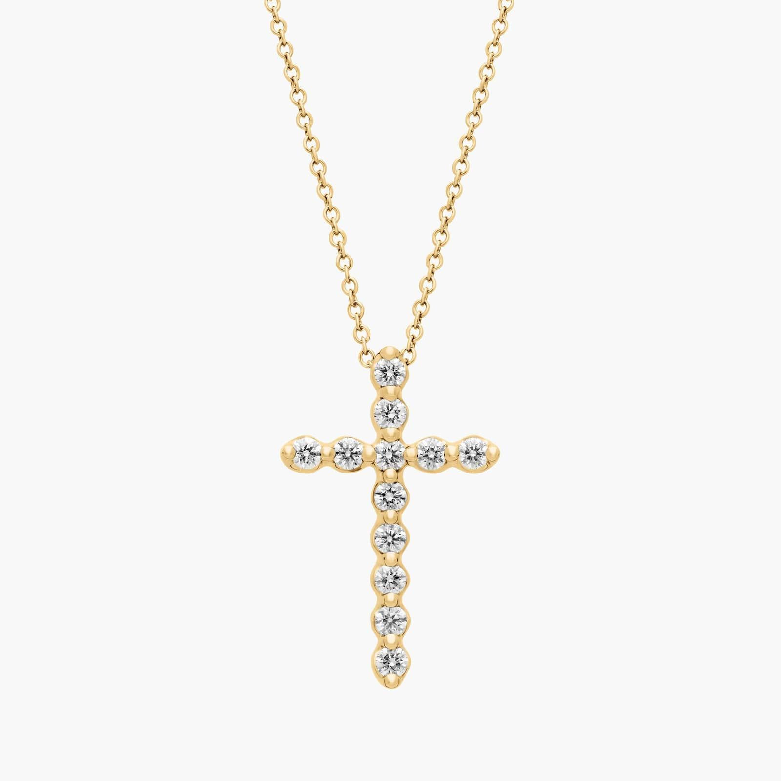 Floating Diamond Cross Necklace with 0.5 CTW Round Cut Lab-Grown Diamonds in 14K Yellow Gold | Blue Nile