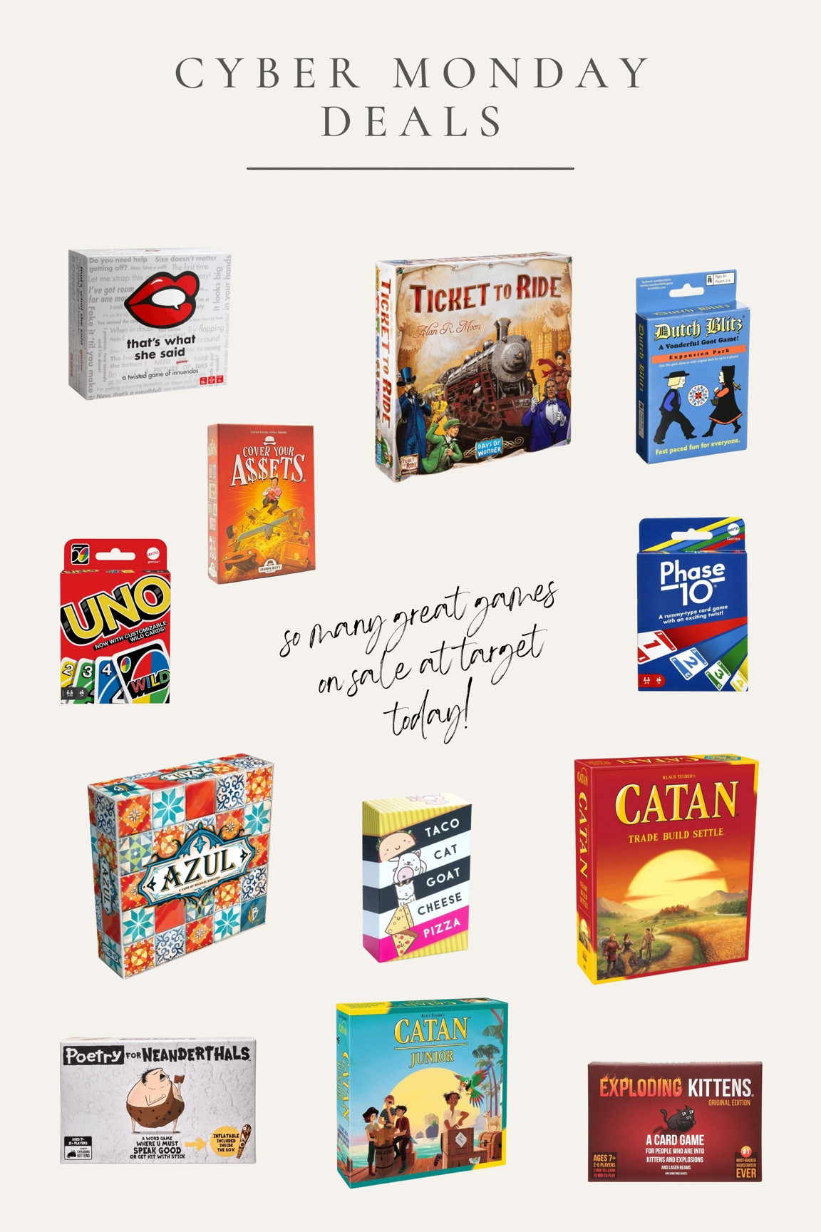 Cyber Monday Deals: Games at Target

#ltkgiftguide #giftguide #giftideas #stockingstuffers #holidays #christmasshopping #ltkshopping

#LTKGiftGuide #LTKSeasonal #LTKHoliday