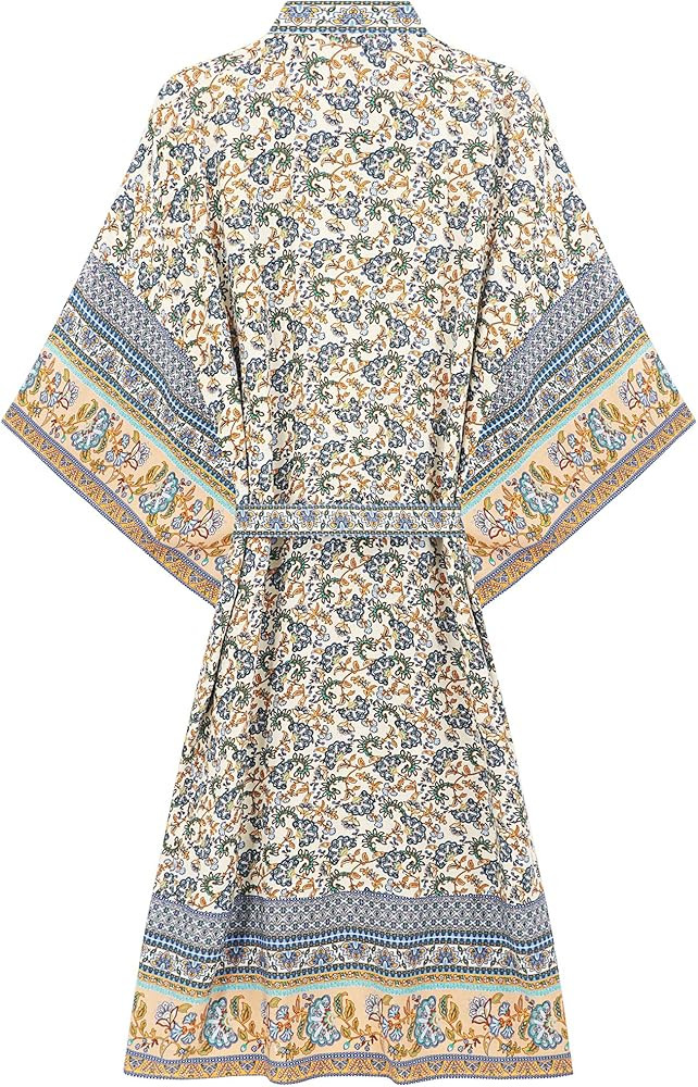 R.Vivimos Women's Vintage Floral Print Beach Boho Cardigan Kimono Maxi Swimwear Cover up Dress Wrap | Amazon (US)