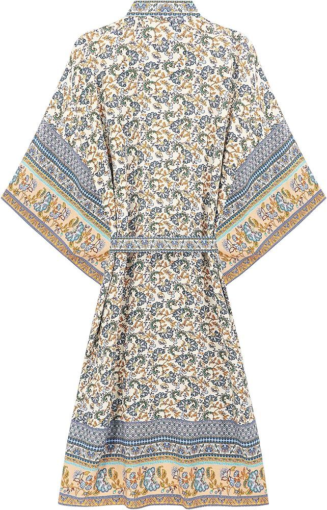 R.Vivimos Women's Vintage Floral Print Beach Boho Cardigan Kimono Maxi Swimwear Cover up Dress Wrap | Amazon (US)