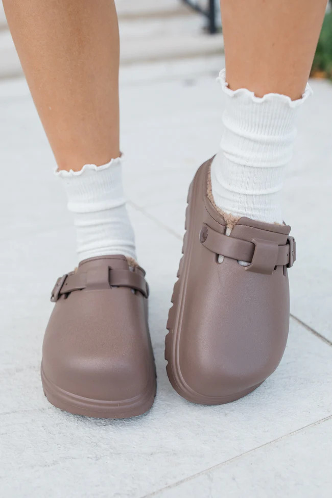 Palmer Chocolate Rubber Sherpa Lined Slip-on Clog | Pink Lily