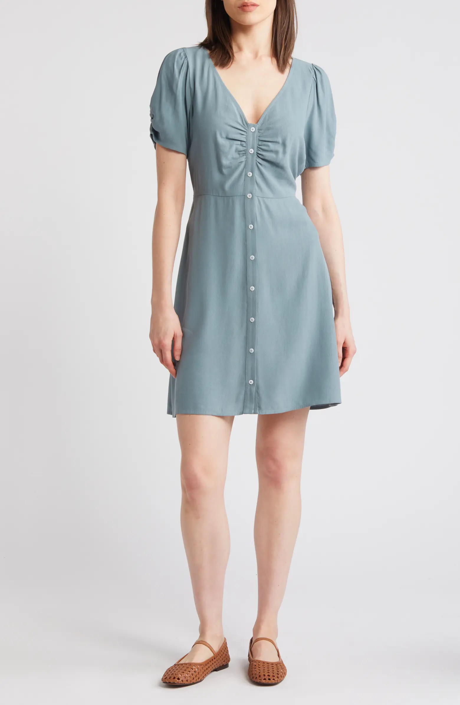 V-Neck Button-Front Minidress | Nordstrom