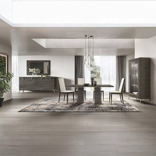 Holden Gray Wood 71-89 in. Double Pedestal Base Dining Table Seats 8 with Extension Leaf | The Home Depot