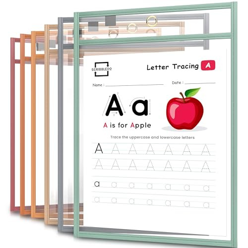 Scribbledo Boho Color Dry Erase Pockets, 6 Pack Reusable Dry Erase Sleeves with Marker Holder Col... | Amazon (US)