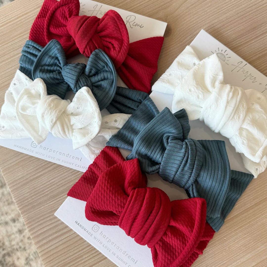 Newborn / Baby Bows, Oversized or Top Knot Options (4th of July Bundle - Red Bullet, White Eyelet... | Etsy (US)