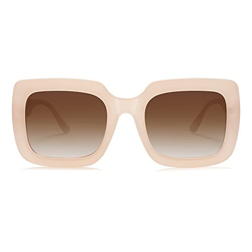 SOJOS Retro Nude Square Polarized Sunglasses for Women Trendy 90s Rectangle Sun Glasses UV400 Shades SJ2219 with Beige/Gradient Brown Lens | Amazon (US)