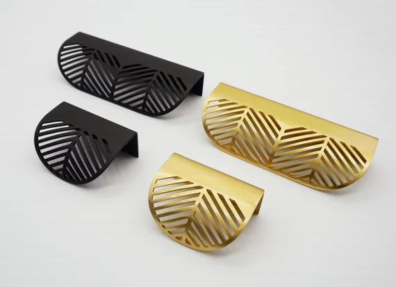 Curved Hollowed-out Leaf Cabinet Handles,Matte Black Leaf Pulls,Invisible Drawer Pulls,Lip Cabine... | Etsy (US)