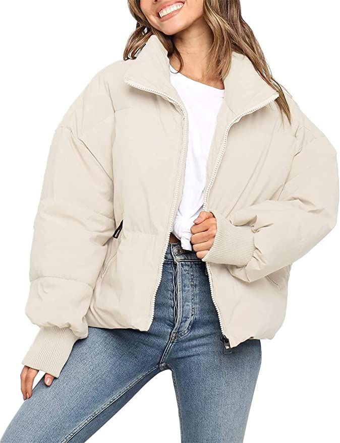 ZCSIA Women's Winter Long Sleeve Full Zipper Oversized Baggy Puffer Short Down Jacket Coat | Amazon (US)