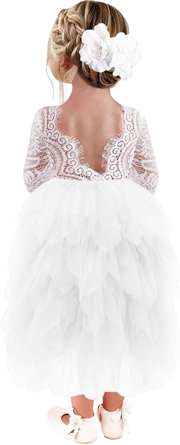 2Bunnies Girl Peony Lace Back A-Line Tiered Tutu Tulle Flower Girl Dress | Amazon (US)