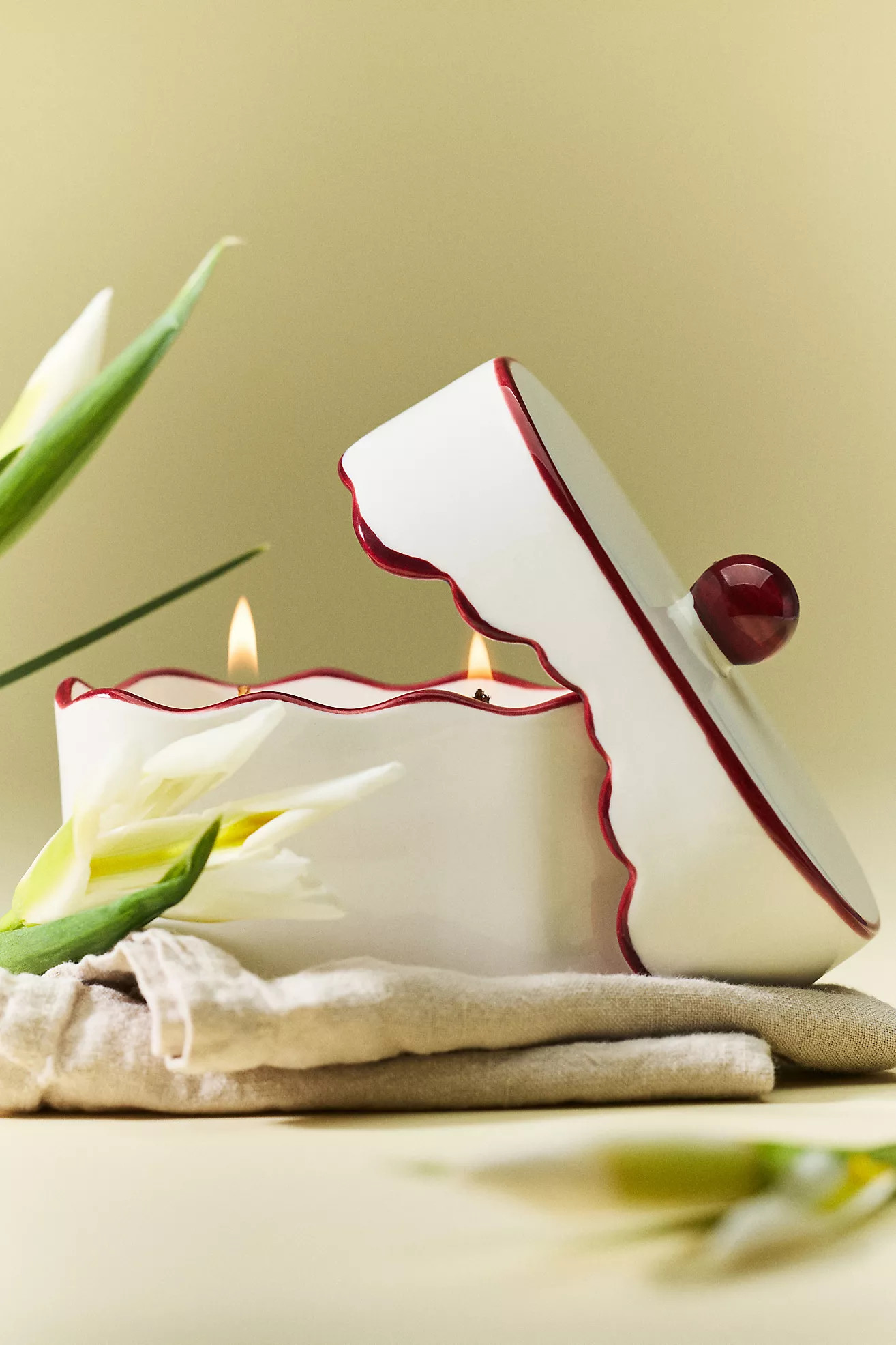 Cherie Fresh French Linen & Orris Lidded Porcelain Candle | Anthropologie (US)