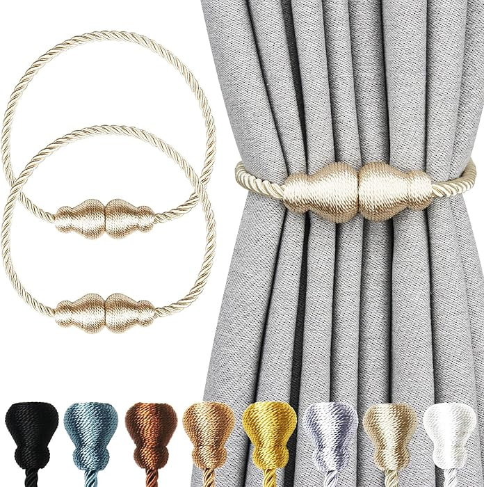 Nieffeiy Magnetic Curtain Tiebacks Outdoor Curtain Tie Backs Rope Decorative Magnetic Curtain Hol... | Amazon (US)