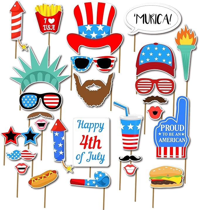 7-gost 27PCS 4th of July American USA Independence Day Photo Booth Party Props Masks Decorations | Amazon (US)