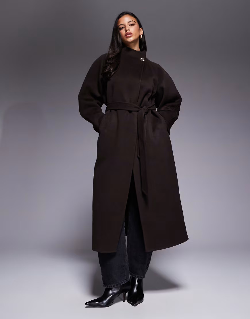 ASOS DESIGN premium wool rich longline coat with gold button in chocolate-Brown | ASOS (Global)