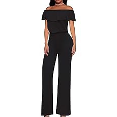 Amazon.com: Hybrid & Company Women High Waist Wide Leg Pants Jumpsuit Romper KPVJ47696 Black XL :... | Amazon (US)