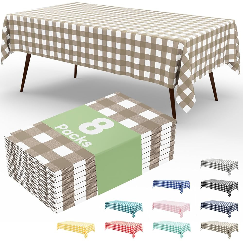 misaya 8 Packs Buffalo Disposable Table Cloth, 54 x 108 Inch Waterproof Plastic Tablecloth, Recta... | Amazon (US)