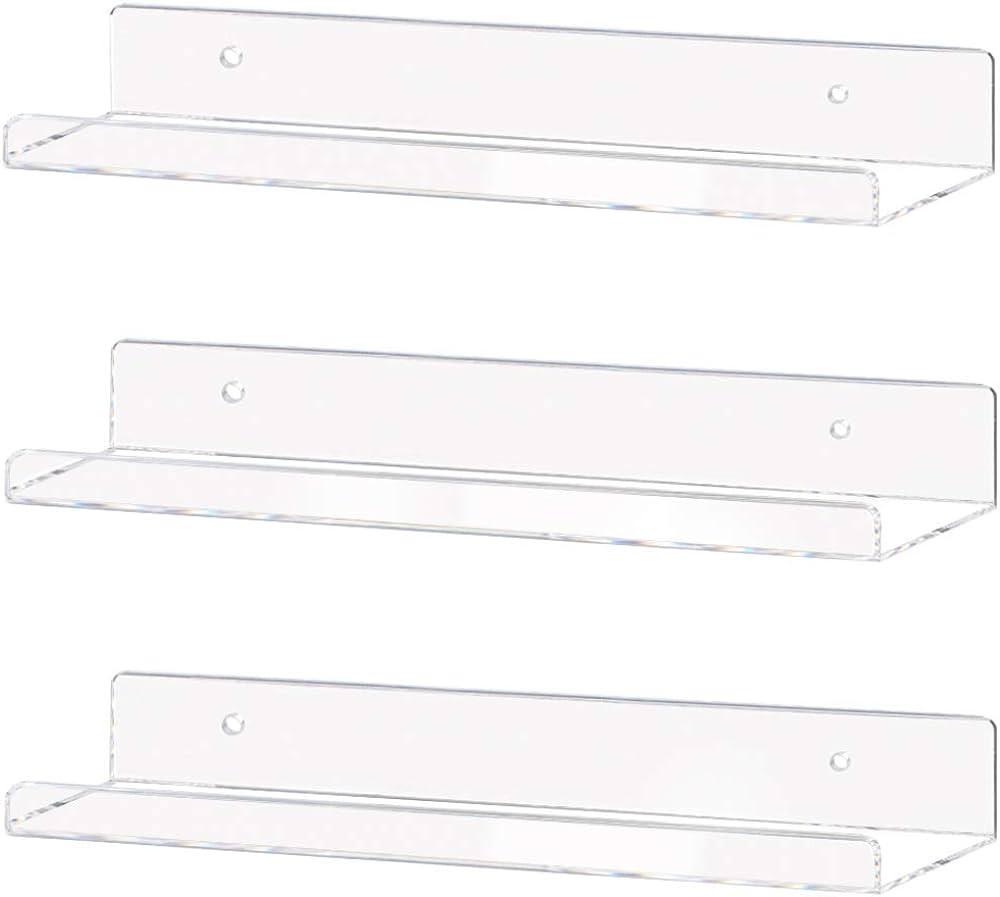 Weiai Clear Acrylic Shelf 15" Invisible Floating Wall Ledge Bookshelf, Kids Book Display Shelves ... | Amazon (US)