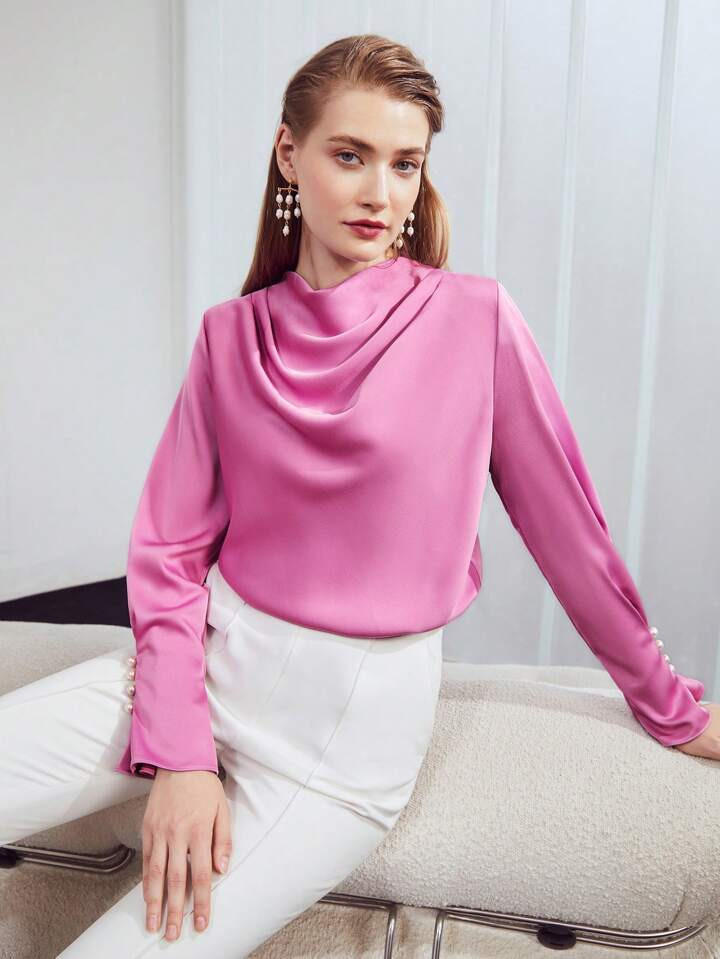 MOTF PREMIUM DRAPED SATIN BLOUSE | SHEIN