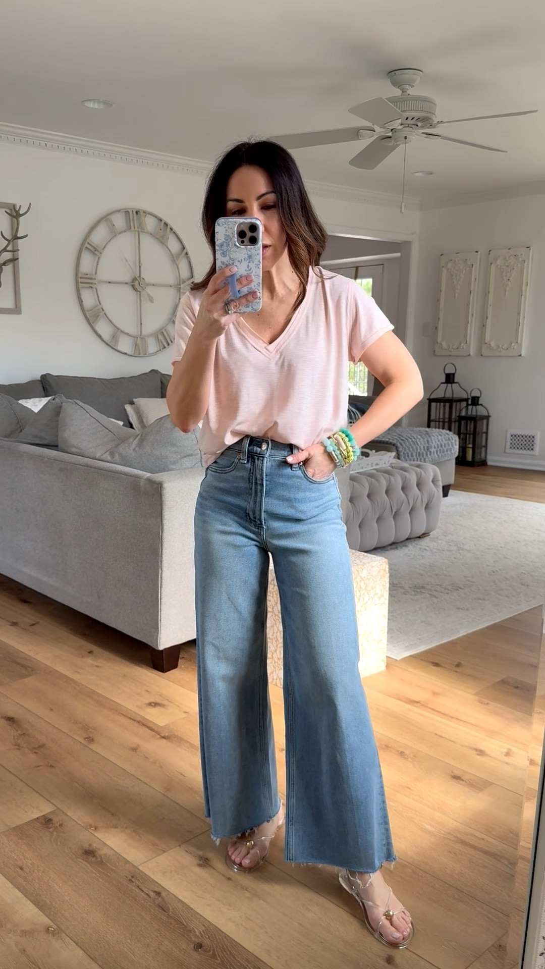 Pistola jeans code: SPRING20. I sized up to a 26. Wide leg jeans. Small V-neck tee. 



#LTKOver40 #LTKSaleAlert #LTKPetite