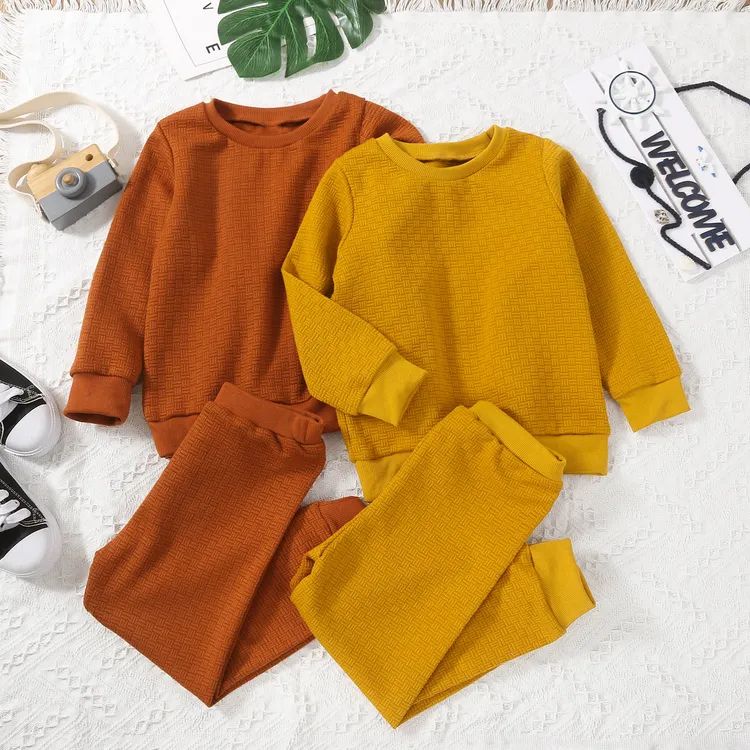 2-piece Toddler Girl/Boy Solid Textured Pullover and Pants Set | PatPat