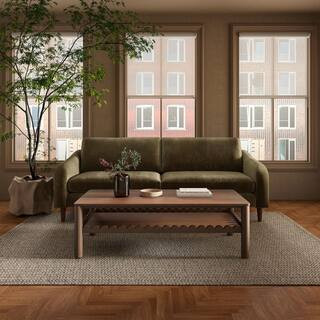 NADAAL STUDIOS Drew 87 in. Slope Arm Recycled Polyester Rectangle Rubberwood Legs Sofa in Cedar G... | The Home Depot