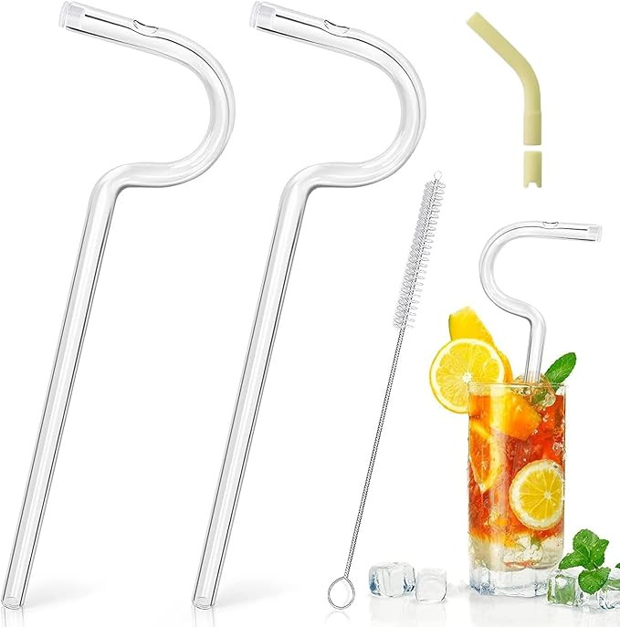 Premium Glass Anti-Wrinkle Drinking Straws Set - 2Pack for 40oz Tumblers | Ergonomic Curve - Lip ... | Amazon (US)