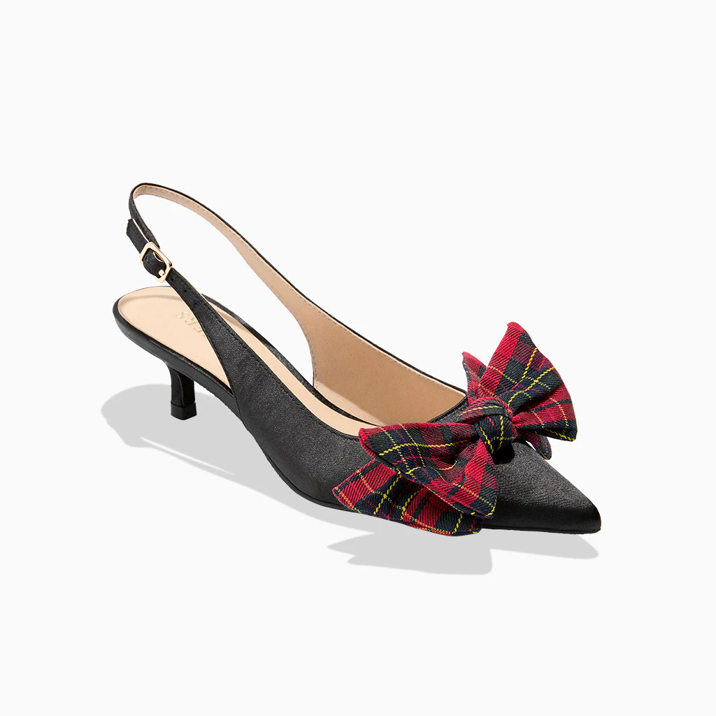 Debra Sling Back Kitten Heel - Black Tartan | Jack Rogers