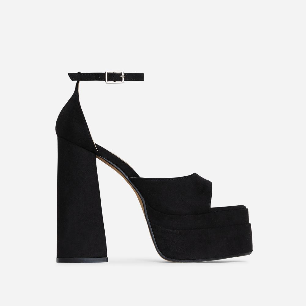That-Extra Peep Toe Platform Block Heel In Black Faux Suede | Ego Shoes (UK)