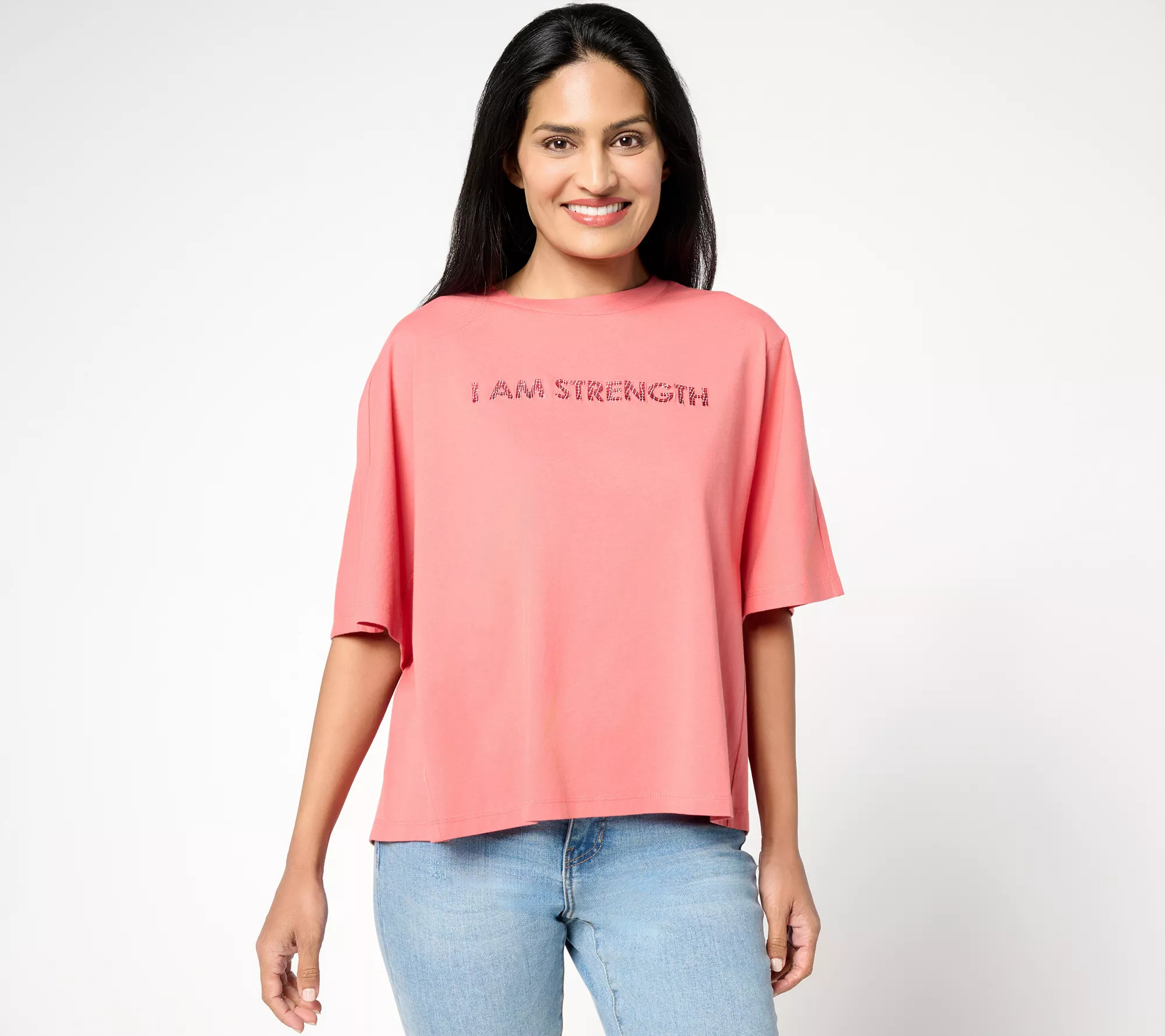 Peace Love World Boheme Sueded Cotton Graphic Tee with Embroidery | QVC