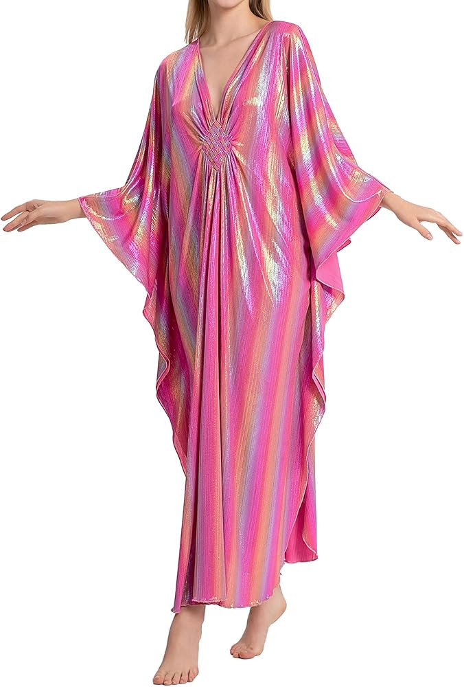 Bsubseach Kaftan Dresses for Women Sparkly Glitter Batwing Sleeve Kaftan Cover Up Beach Maxi Dres... | Amazon (US)