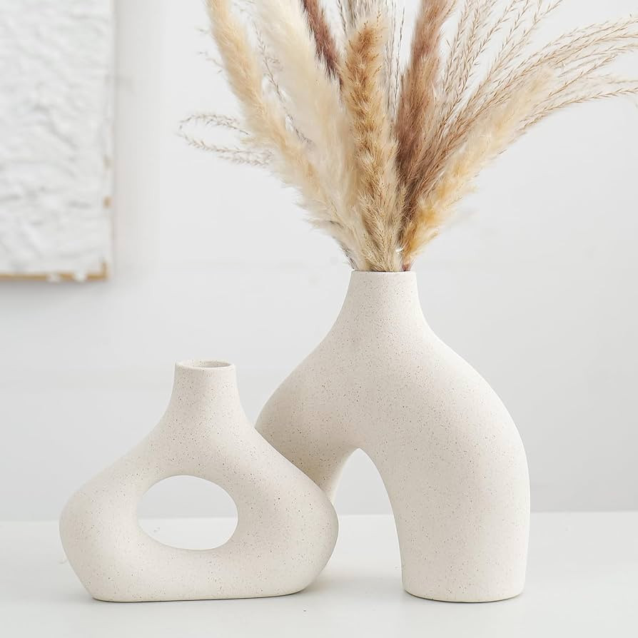 CEMABT Ceramic Vase Set of 2 for Modern Minimalist Bohemian Decor，Round Matte Donut Vases for P... | Amazon (UK)