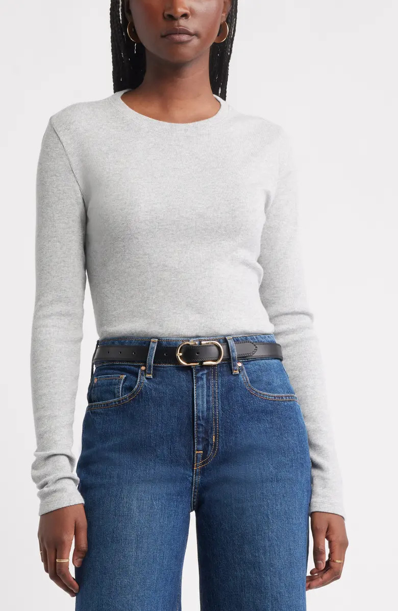 Long Sleeve Cotton Blend Rib T-Shirt | Nordstrom