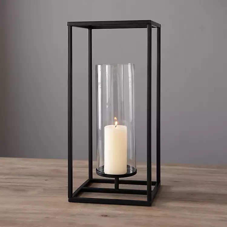 Black Metal Rectangular Lantern with Glass, 22 in. | Kirkland's Home