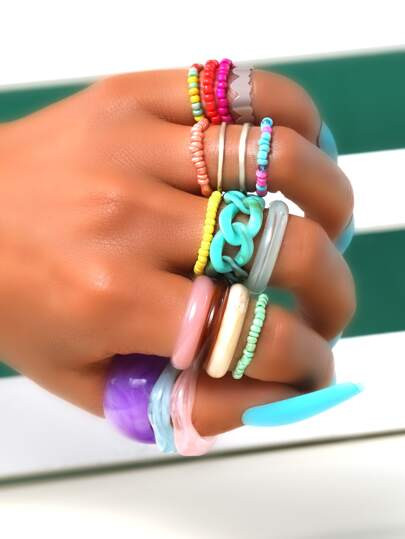 17pcs Bead Detail Ring | SHEIN
