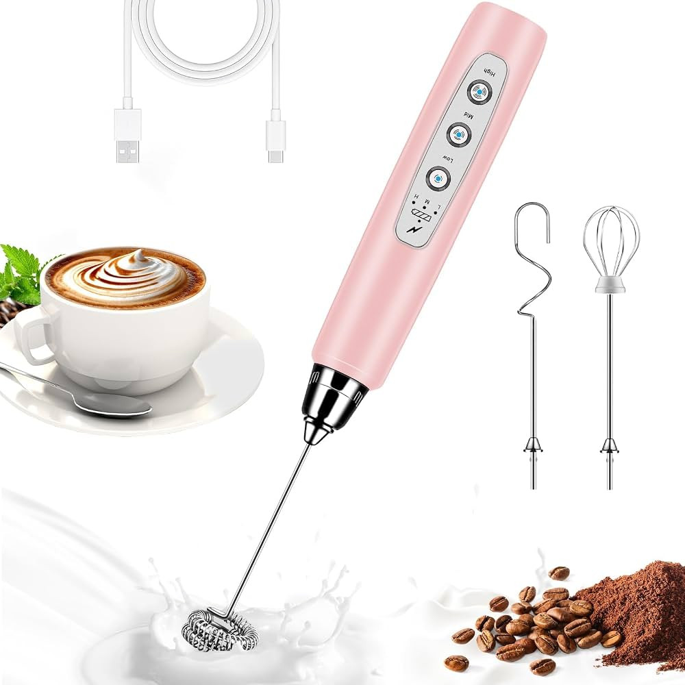 Milk Frother Handheld for Coffee, Electric Whisk 3 Speed Adjustable, Drink Mixer with Stainless 3... | Amazon (US)