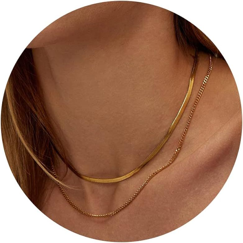CHESKY 14K Gold/Silver Plated Snake Chain Necklace Herringbone Necklace Gold Choker Necklaces for... | Amazon (US)