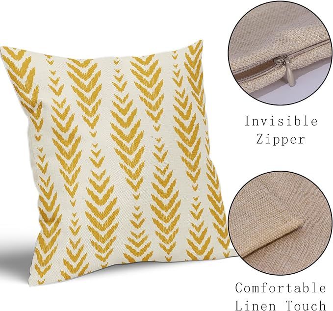 Sweetshow Yellow Boho Pillow Covers 18x18 Set of 2 Bohemian Ethnic Geometric Herringbone Print De... | Amazon (US)