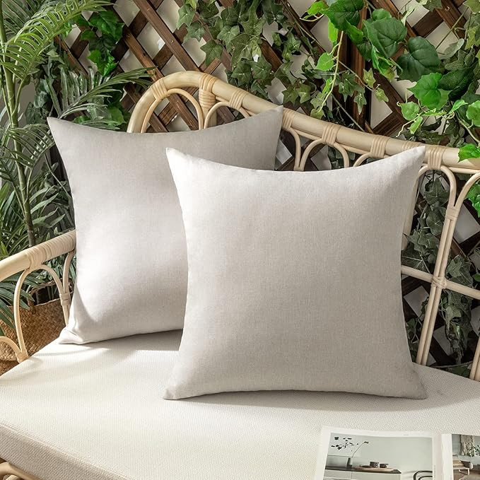 Woaboy Set of 2 Outdoor Waterproof Throw Pillow Covers Decorative Farmhouse Linen Pillowcase Soli... | Amazon (US)