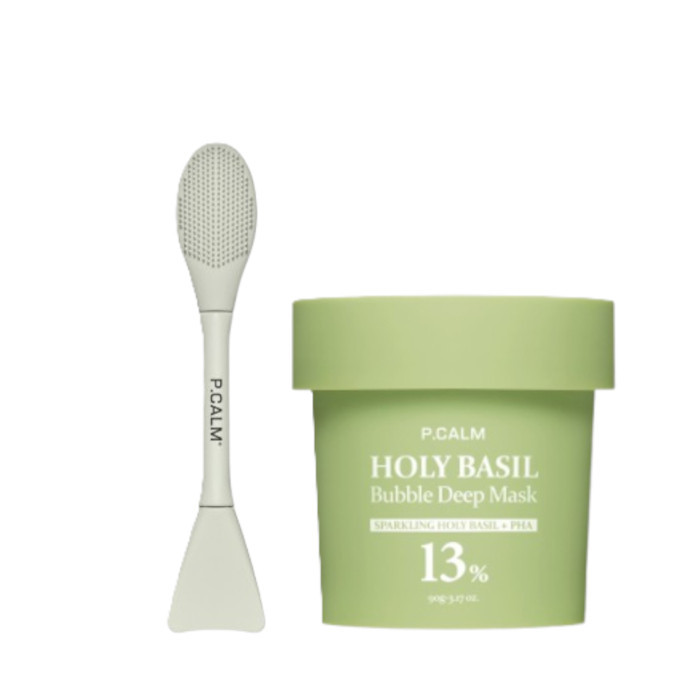 P. CALM - Holy Basil Bubble Deep Mask - 90g (1ea) + Dual Pore Cleansing Brush (1ea) Set | Stylevana