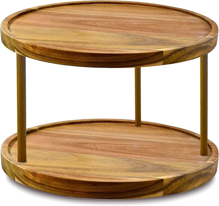 12" Two-Tier Acacia Wood Lazy Susan Organizer Kitchen Turntable for Cabinet Pantry Table Organiza... | Amazon (US)