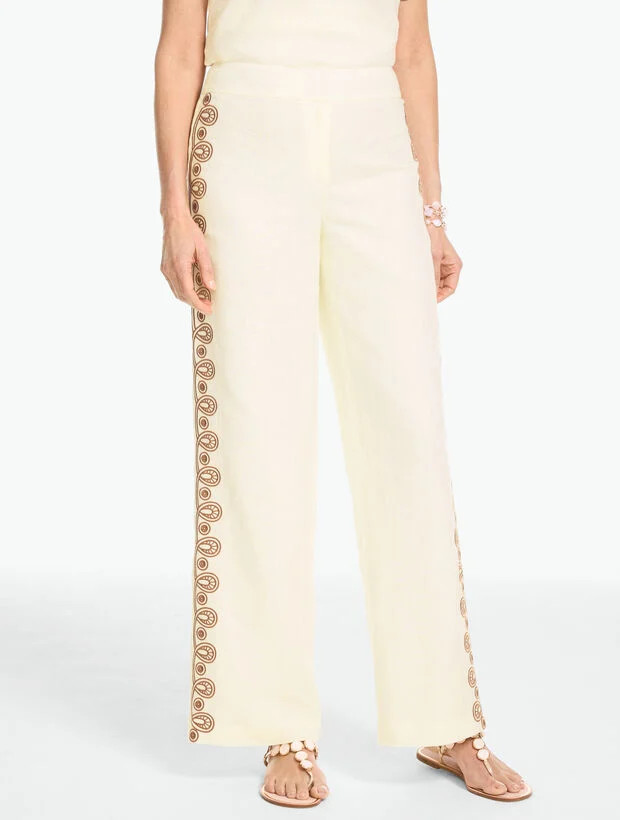 Embroidered Linen Wide Leg Pants | Talbots