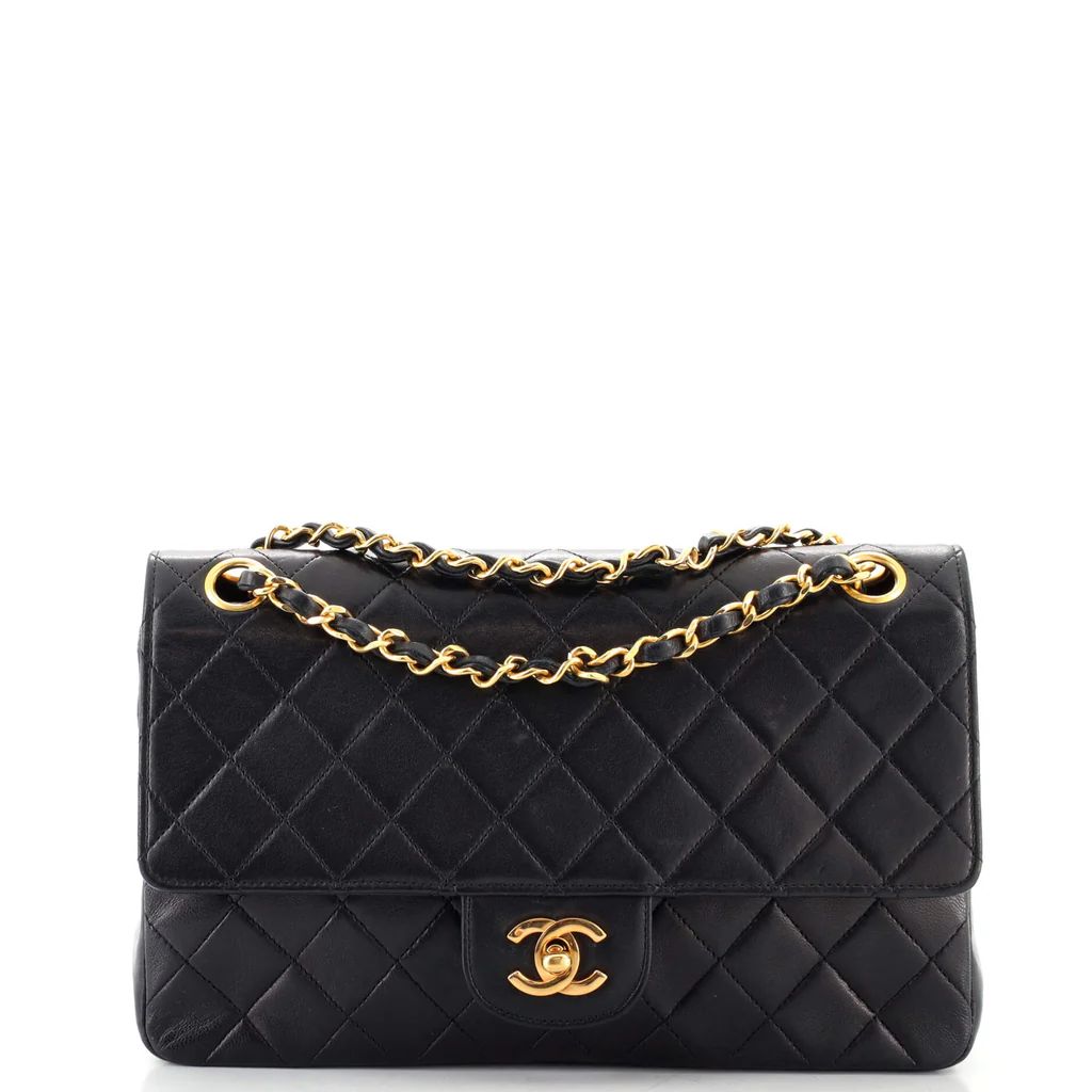 Chanel Vintage Classic Double Flap Bag Quilted Lambskin Medium Black 1459551 | Rebag