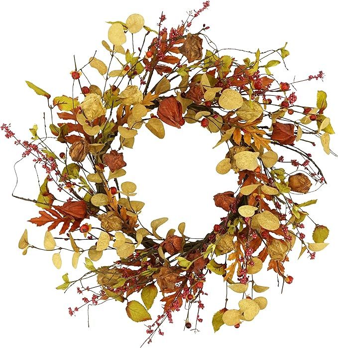 WreathDream 20'' Fall Wreath Autumn Wreath for Front Door with Eucalyptus Leaves and Small Pumpki... | Amazon (US)