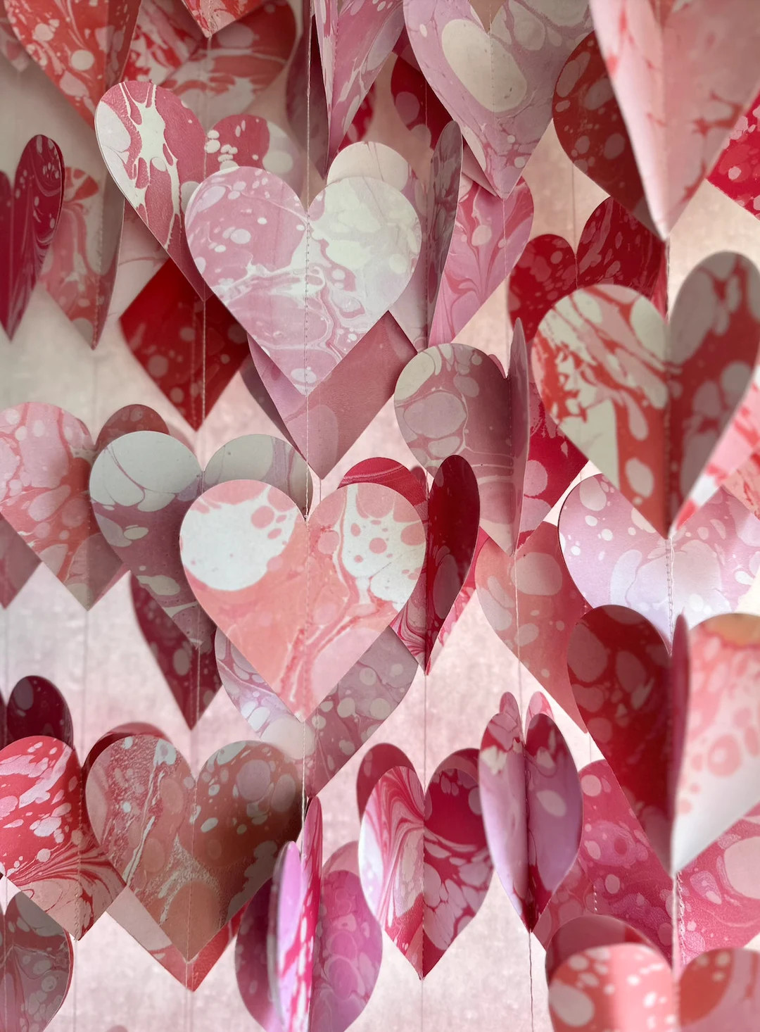Large or Small Marbled Paper Heart Garland - Etsy | Etsy (US)