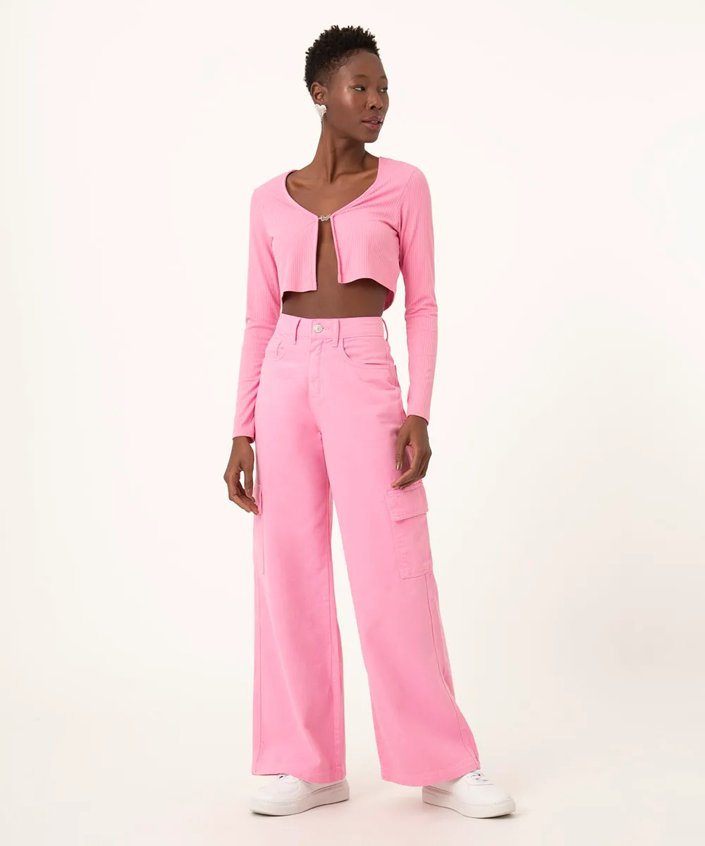 calça wide leg cargo de sarja cintura super alta rosa - CeA | Moda Feminina, Masculina, Infantil... | C&A (BR)