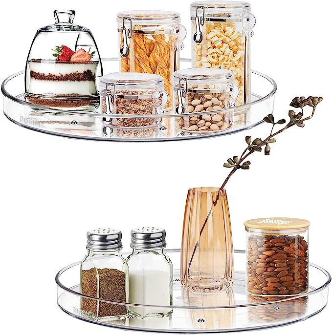 2 Pack Lazy Susan Organizer, 10.6" Clear Lazy Susan Turntable for Cabinet, Plastic Lazy Susan Cab... | Amazon (US)