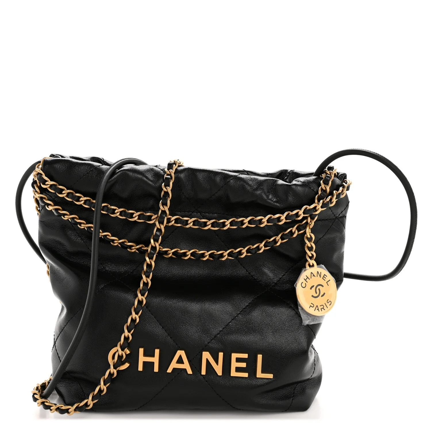 Shiny Calfskin Quilted Mini Chanel 22 Black | FASHIONPHILE (US)