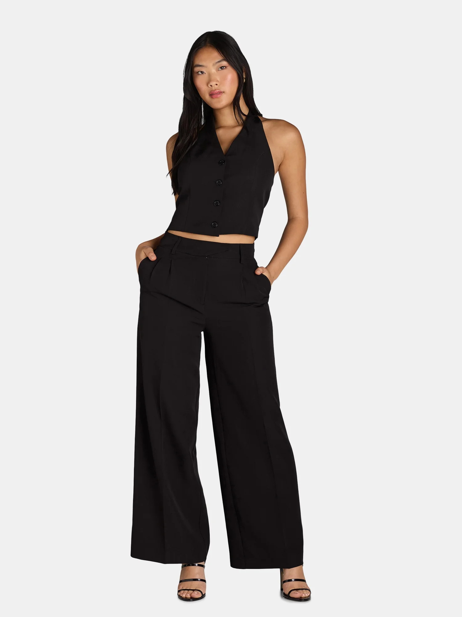 Attitude Unknown Women's Halter Vest and Wide Leg Pants Suit, 2-Piece, Sizes XS-XL | Walmart (US)